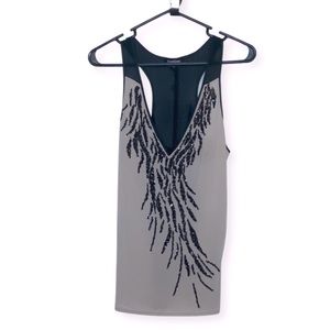 Sheer beaded cross back top